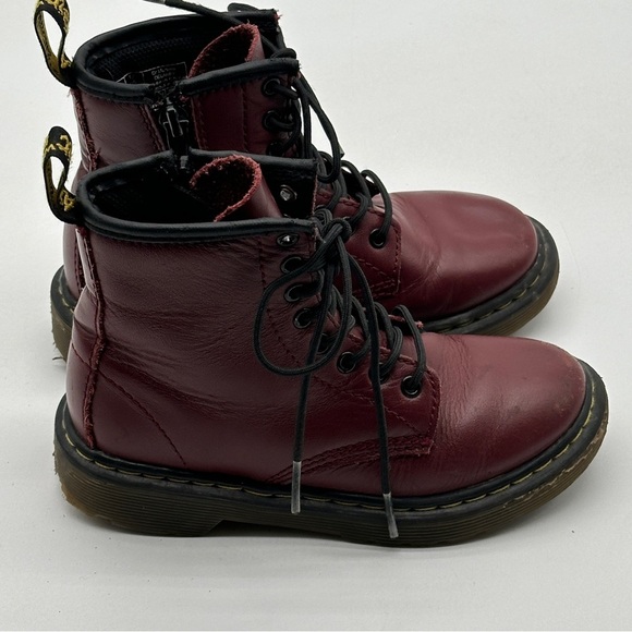 Dr Martens 1460 Delaney Cherry Red Leather Combat Boots, Youth Size 12 - Picture 1 of 11